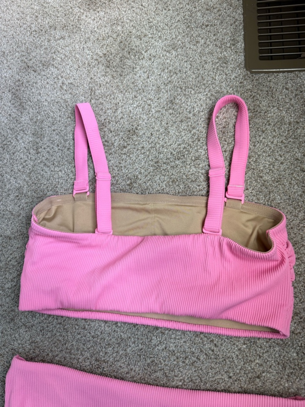 Pink Ribbed High Waisted Bikini Old Navy size Large adjustable/removable straps - Picture 3 of 4